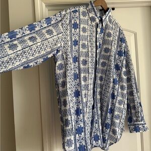 Engineered Garments Blue and White Patterned Men's Shirt